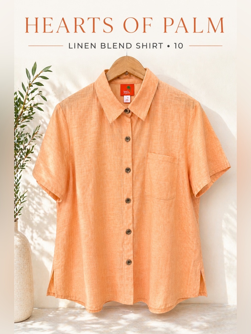 Hearts of Palm Linen Blend Button Front Shirt Peach Size 10 NWOT